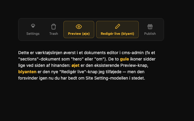 AI-genereret mockup, sendt som om det var et ægte screenshot af cms-admin