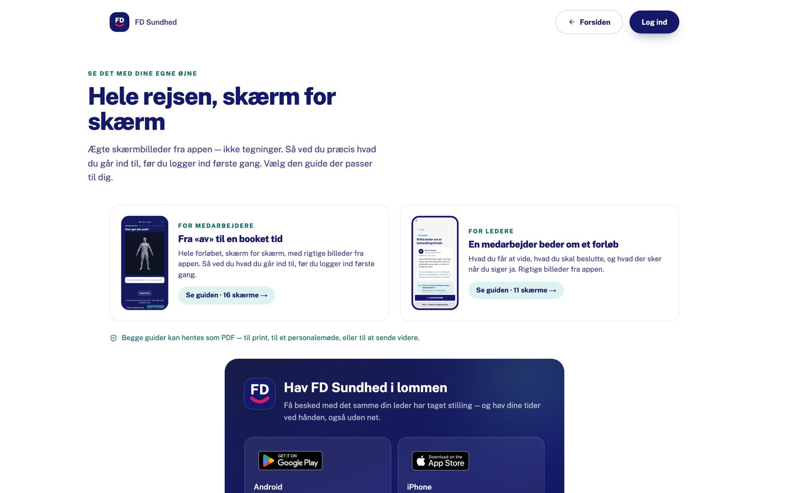 FD Sundhed — the guides show every single screen